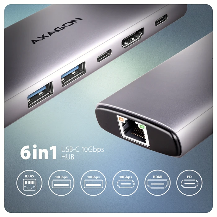 AXAGON USB-C 10Gbps 6in1 hub