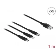 Кабел за зареждане Delock 3 в 1, USB - Lightning Micro USB- USB-C, 1м, Черен