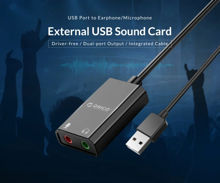 Orico външна звукова карта USB Sound card - Headphones, Mic, Black - SKT2-BK
