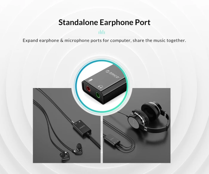 Orico външна звукова карта USB Sound card - Headphones, Mic, Black - SKT2-BK
