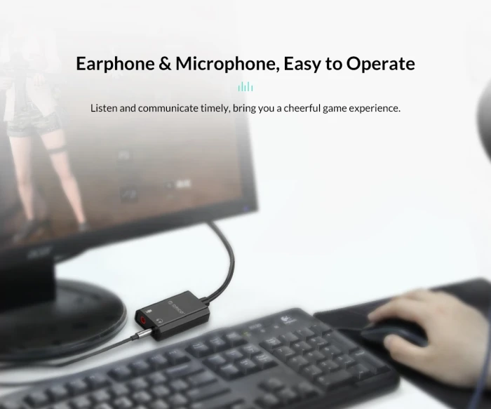 Orico външна звукова карта USB Sound card - Headphones, Mic, Black - SKT2-BK