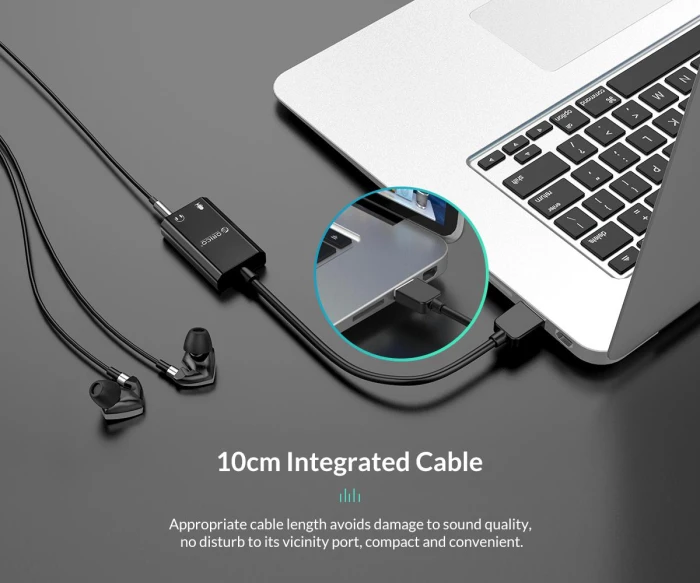 Orico външна звукова карта USB Sound card - Headphones, Mic, Black - SKT2-BK