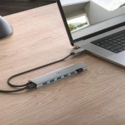 HAMA 7-портов хъб, USB 3.2 Gen 1, 5 Gbit/s, вкл. USB-C адаптер, авт.захранване