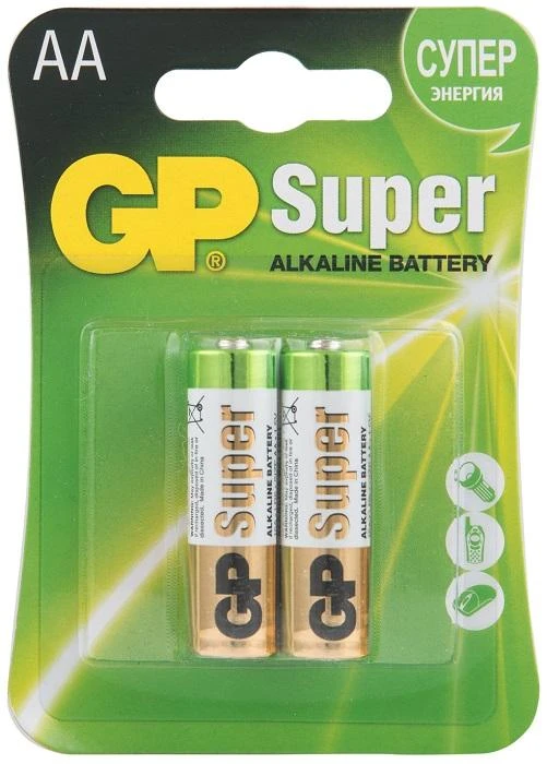 Алкална батерия GP SUPER LR6 AA, 2 бр. в опаковка, 1.5V, GP15A