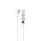 Разклонител HAMA Power strip, 3 гнезда, 1.4м, Допълнителен контакт, Бутон вкл/изкл, Бял