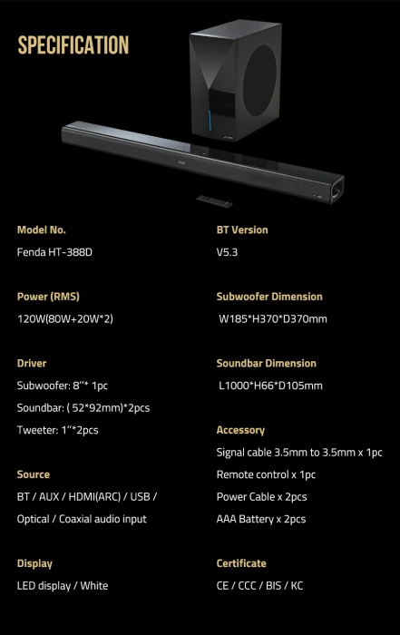 F&D HT-388D Wireless Soundbar 120W
