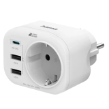 Мултипортов контакт HAMA, 4 гнезда, 1 x USB-C PD, 2 x USB-A, 20W, Бял