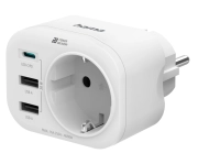 Мултипортов контакт HAMA, 4 гнезда, 1 x USB-C PD, 2 x USB-A, 20W, Бял