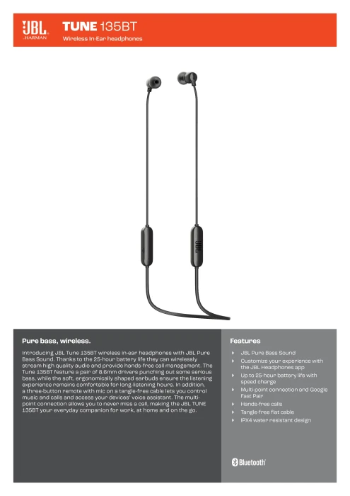 JBL Tune 135BT Bluetooth - Black