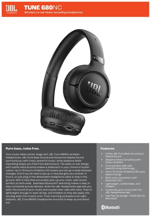 JBL TUNE 680NC Bluetooth - Black