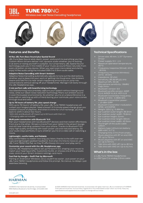 JBL TUNE 780NC Bluetooth - White