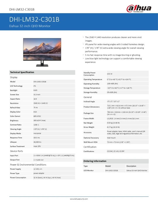 Dahua LM32-C301B 31.5" IPS 2K 75Hz