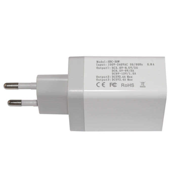 Makki бързо зарядно Fast Charger - QC3.0+2xUSB 30W White - MAKKI-QC30W3
