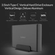 Orico кутия за диск Storage - Case - 3.5 inch Vertical, USB3.1 Type-C, Power adapter, UASP, black - 7688C3-BK