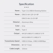 Orico хъб USB3.0/2.0 HUB 4 port - Type-C input - AH-13-GY
