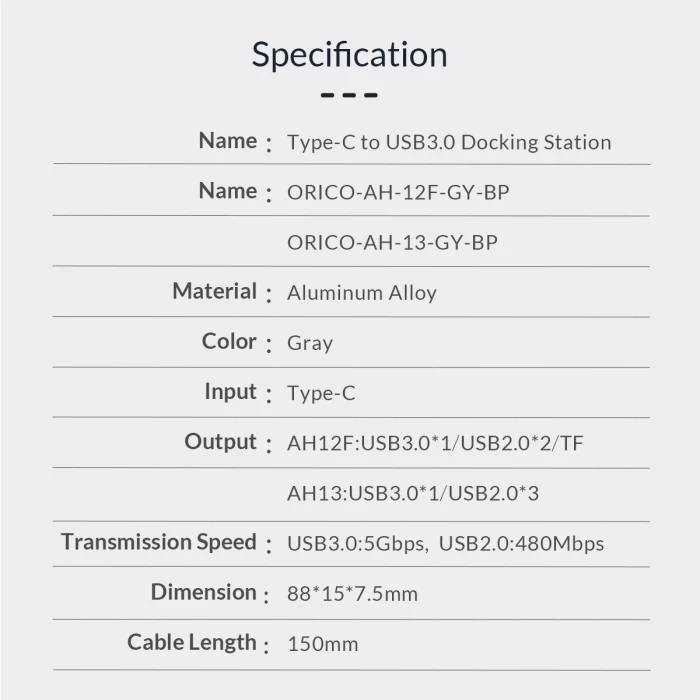 Orico хъб USB3.0/2.0 HUB 4 port - Type-C input - AH-13-GY