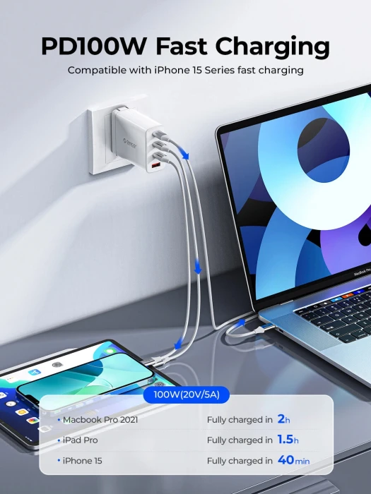Orico кабел USB C-to-C PD 100W Charging 1.0m White