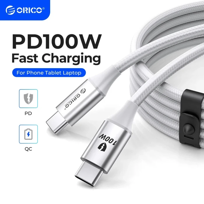Orico кабел USB C-to-C PD 100W Charging 1.0m White