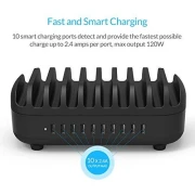 Orico зарядна станция за мобилни устройства Charger Station 220V - 10 x USB 120W black - DUK-10P-EU-BK