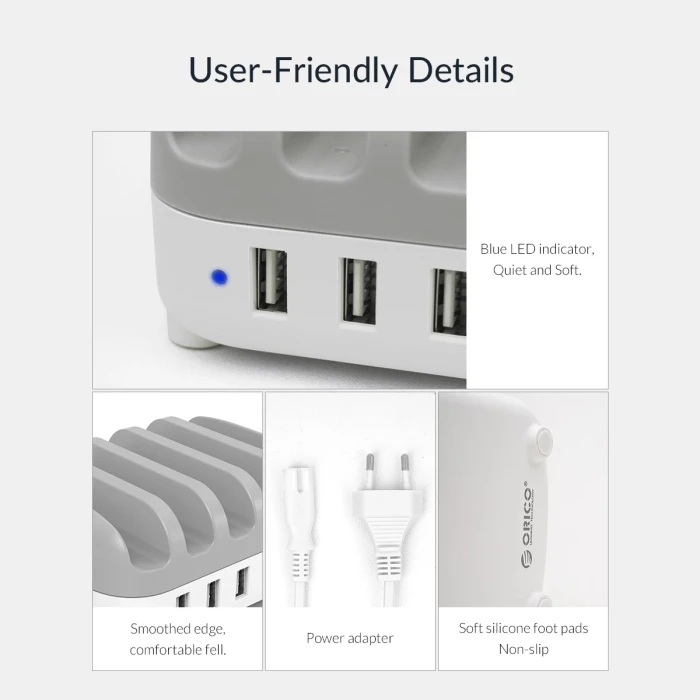 Orico Charger Station 220V - 5 x USB 40W White - DUK-5P-EU-WH