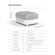 Orico Charger Station 220V - 5 x USB 40W White - DUK-5P-EU-WH