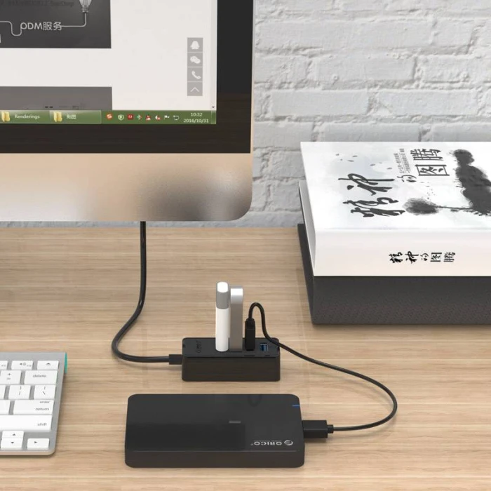 Orico хъб USB3.0 HUB 4 port - USB/Micro USB input, 1m cable - W5P-U3-100-BK-PRO