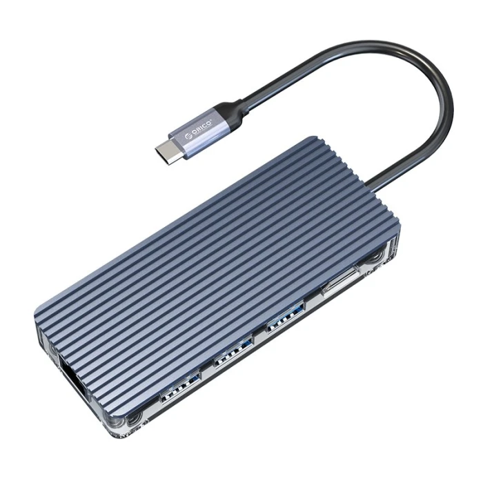 Orico докинг станция Type-C Docking Station Power Distribution 3.0 100W - HDMI, Type-C x 1, USB3.0 x 3, LAN, SD - WB-8P-GY