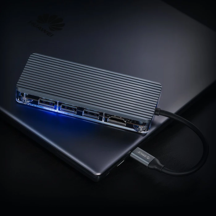 Orico докинг станция Type-C Docking Station Power Distribution 3.0 100W - HDMI, Type-C x 1, USB3.0 x 3, LAN, SD - WB-8P-GY