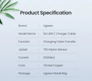 Ugreen кабел USB 2.0 Type-C M/M US316, 100W, 5A, 3m - 90120