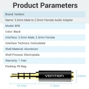 Vention адаптер Adapter Audio 3.5mm M / 2.5mm F  Black Metal - BFBB0