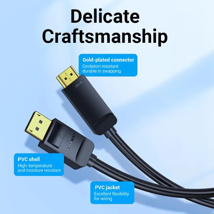 Vention кабел Cable DisplayPort to HDMI 1.5m - 4K, Gold Plated - HAGBG