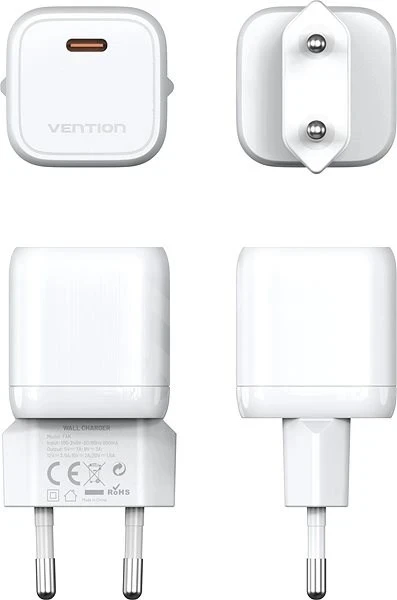 Vention Универсално зарядно за стена Charger Wall GaN - USB Type-C 30W White - FAKW0-EU