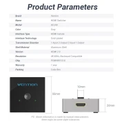 Vention Разклонител превключвател HDMI 2.0 Switcher/Splitter 2-Port Bi-Direction - Grey Aluminium - AFLH0