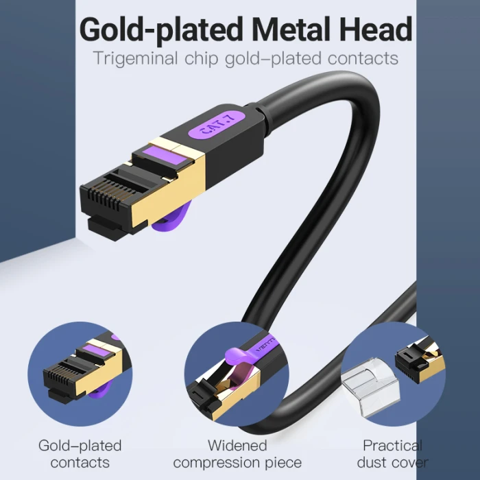 Vention Кабел LAN SSTP Cat.7 Patch Cable - 0.5M Black 10Gbps - ICDBD