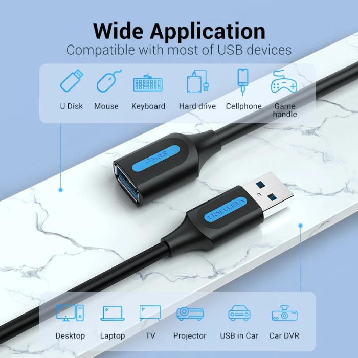 Vention Кабел USB 3.0  Extension AM / AF - 1.5M Black - CBHBG