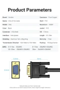 Vention Кабел за монитор Cable VGA HD15 M / M 2.0m Gold Plated, 2 Ferrites - DAEBH